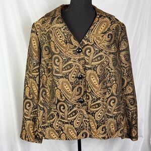 Kasper Black Gold Paisley Jacket 18W Baroque Print Blazer